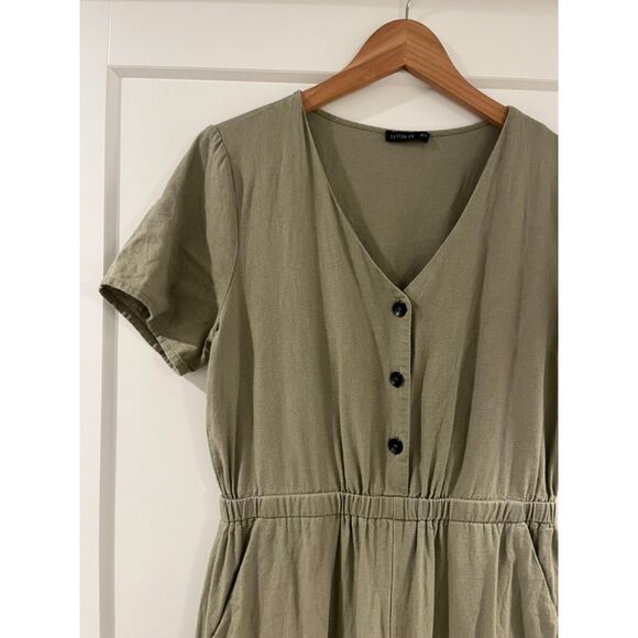 Cotton On Womens Sage Green Button Up Wide Leg Jumpsuit w. Pockets Medium - Picture 4 of 5